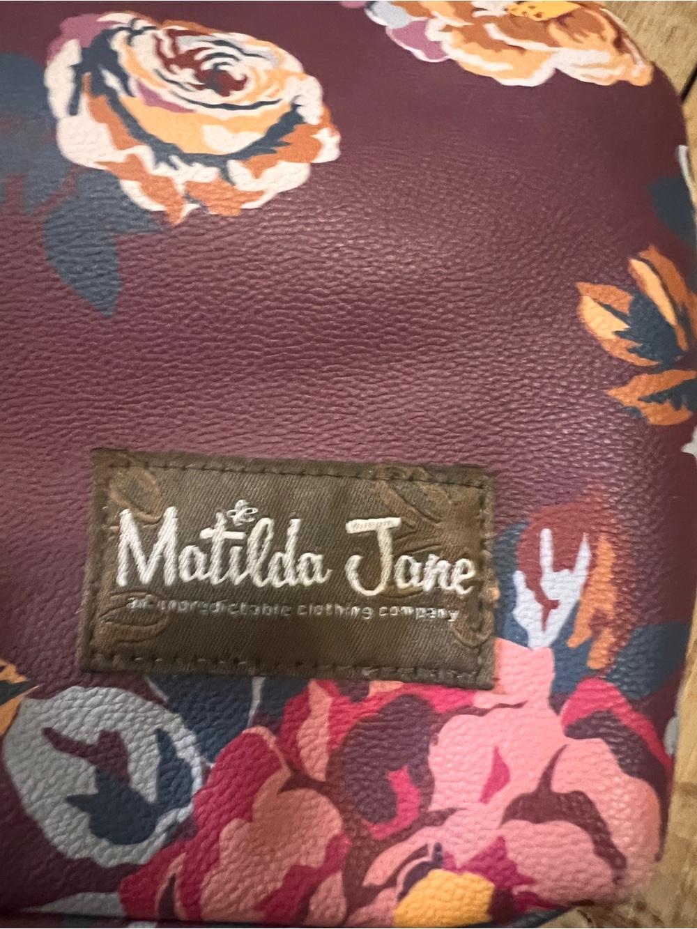 Matilda Jane Burgundy Floral Cosmetic Pouch with Multicolor Blooms